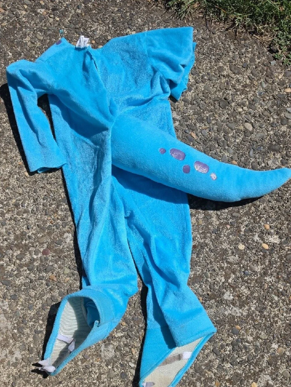 Bright Blue Dinosaur Footie with Purple Accents